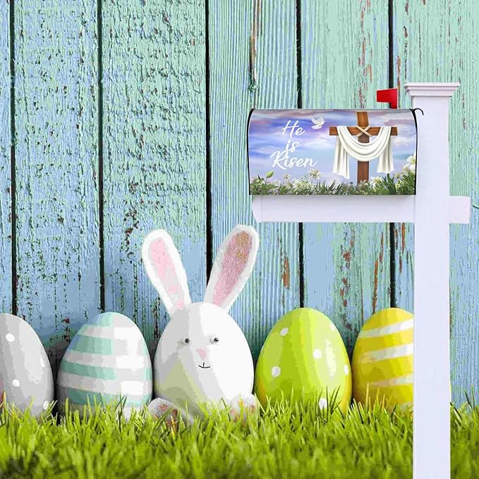 He is Risen Easter Cross Christian Mailbox Cover, 25.5x21 in Magnetic Religious - Image 4