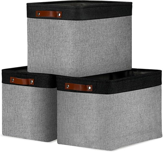 DULLEMELO Fabric Storage Bins - Decorative Large Baskets for Home Shelves & Bedroom, Canvas Toy Organizers (Black & Gray)-DeskLoop Office