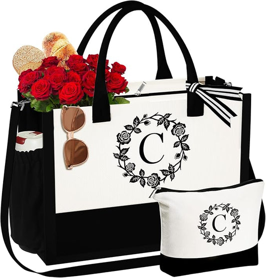 YOOLIFE Tote Bag Gifts for Women, Birthday Birthday Gifts for Women Mom Gift Bags Beach Bag with Makeup Bag Personalized 50th 40th 60th 30th Gifts Teacher Wedding Bridesmaid Girlfriend Gifts C
