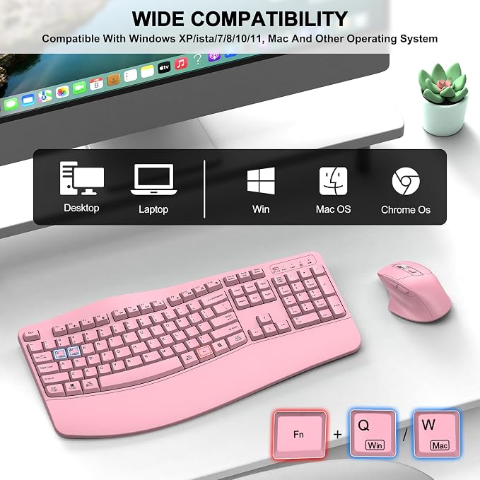 Wireless Keyboard and Mouse Combo, 2.4G Full Size Wave Keys Ergonomic Keyboard - Image 7