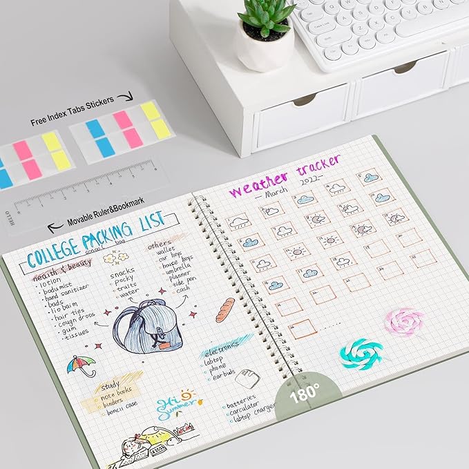 AHGXG Graph Paper Notebook - Spiral Notebook Journal 7.6" x 10", B5 Large Graph Notebook, 140 Pages, 100 gsm Thick Grid Paper, Waterproof Plastic Cover, for School Writing Engineering, Sage Green-DeskLoop Office