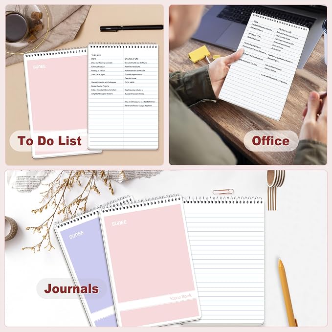 SUNEE 12 Pack Steno Pads 6x9 Inch, Gregg Rule, 60 Sheets, 6 Assorted Color Top - Image 6