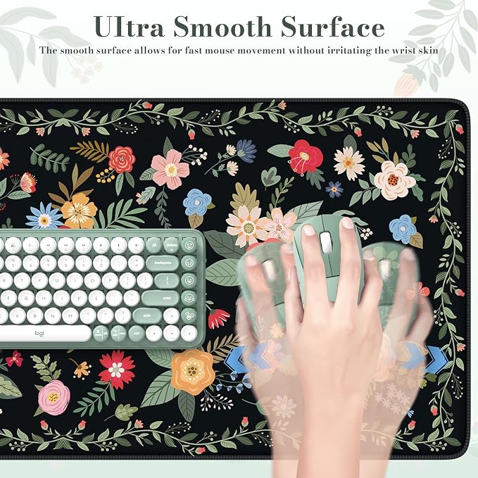 iCasso Floral Desk Mat for Keyboard and Mouse, Cute Gaming Mouse Pad XXL - Image 4