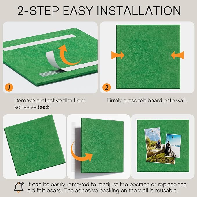 MaxGear Felt Bulletin Board 36" x 24", 6 Pack Emerald Green Felt Wall Tiles | - Image 5