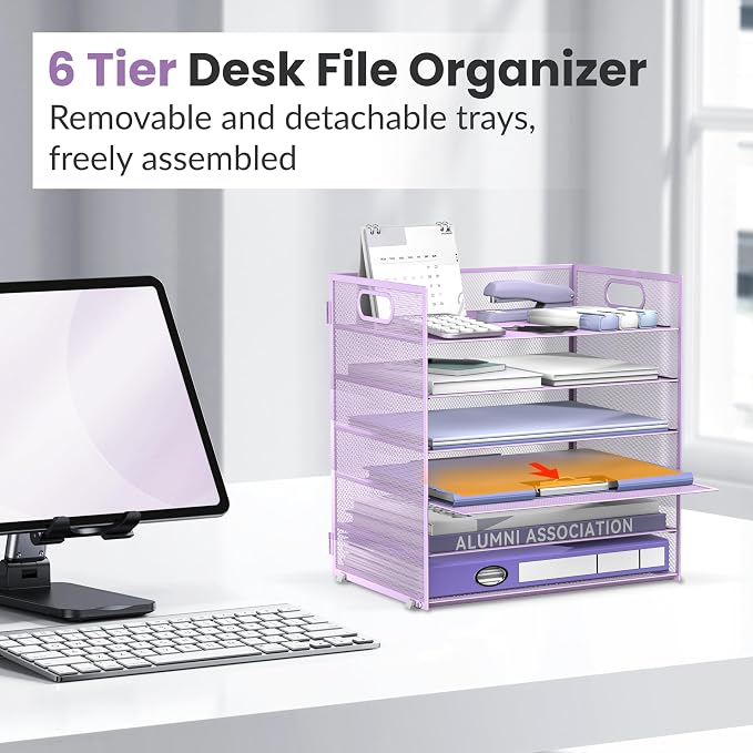 Daltack 6 Tier Paper Organizer for Desk, Paper Letter Tray Organizer for Desks - Image 5