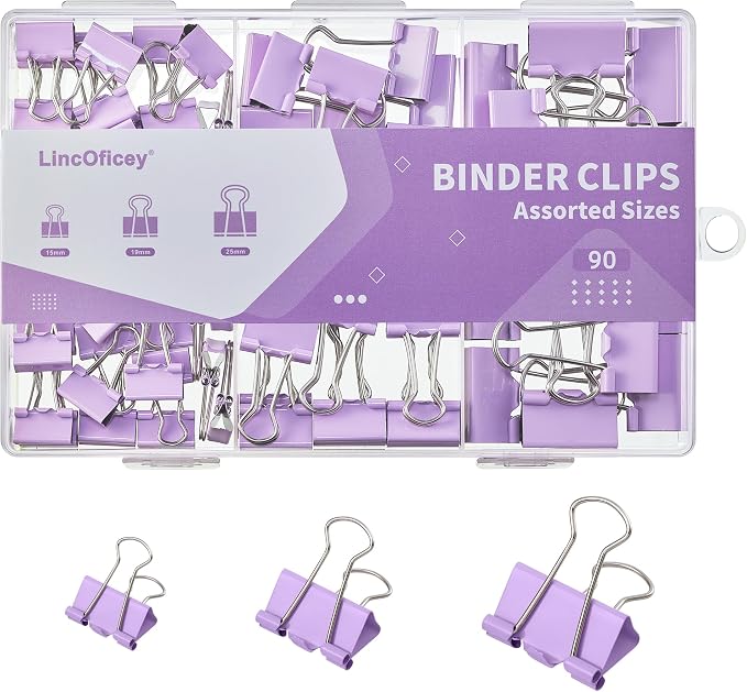 90 Count Binder Clips Assorted Sizes, Paper Binder Clips, Metal Paper Clamps by Unknown