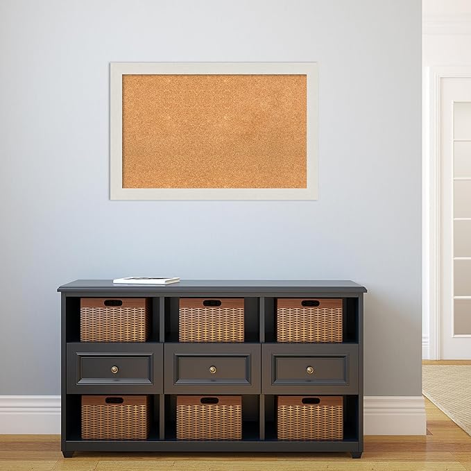 Amanti Art Natural Cork Board for Wall, 23x35 Vision Board with White Frame, Large Corkboard Office Decor for Home Organization, Country Rustic Corkboard Pinboard to Display Items for Home-DeskLoop Office