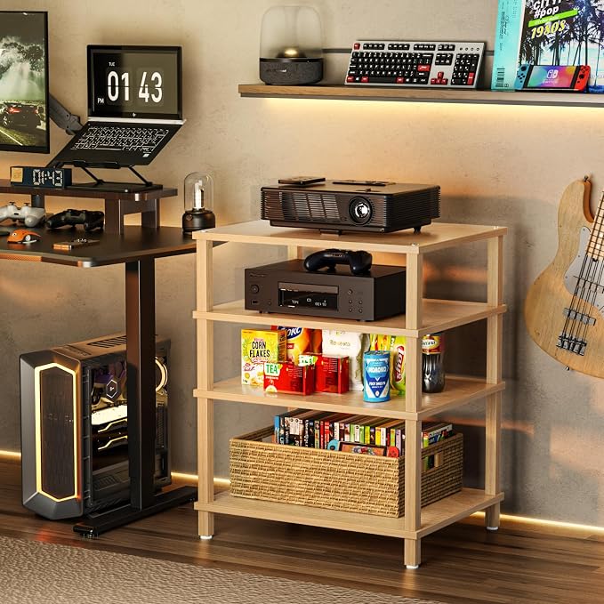 4-Tier AV Media Player Stand, Natural Stereo Cabinet, Modern Audio Shelf - Image 9