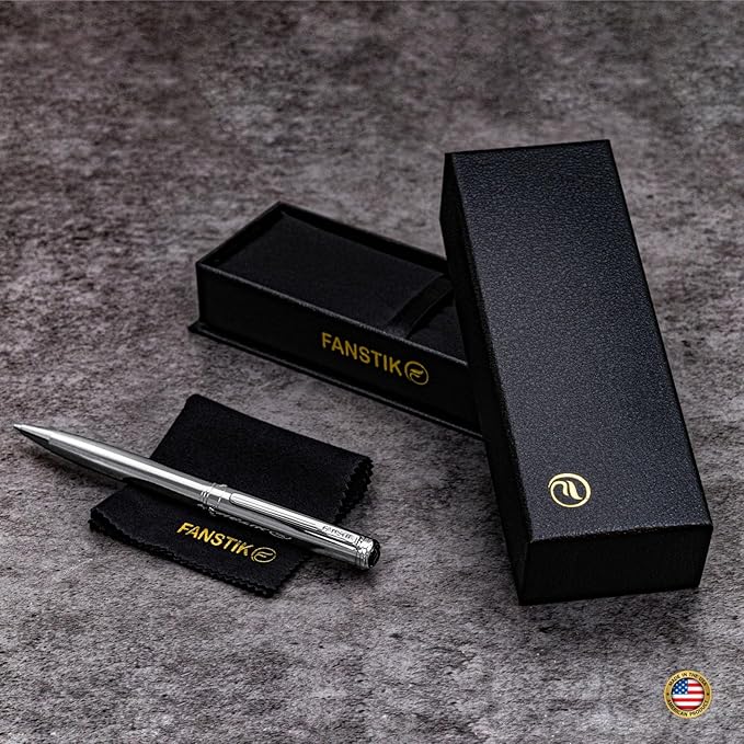 Customized Silver Luxury ballpoint pen (Made In USA) fancy gift set for women, Chrome Finish, Professional executive pen gift set for men (Lux Custom-BallPoint Silver)-DeskLoop Office