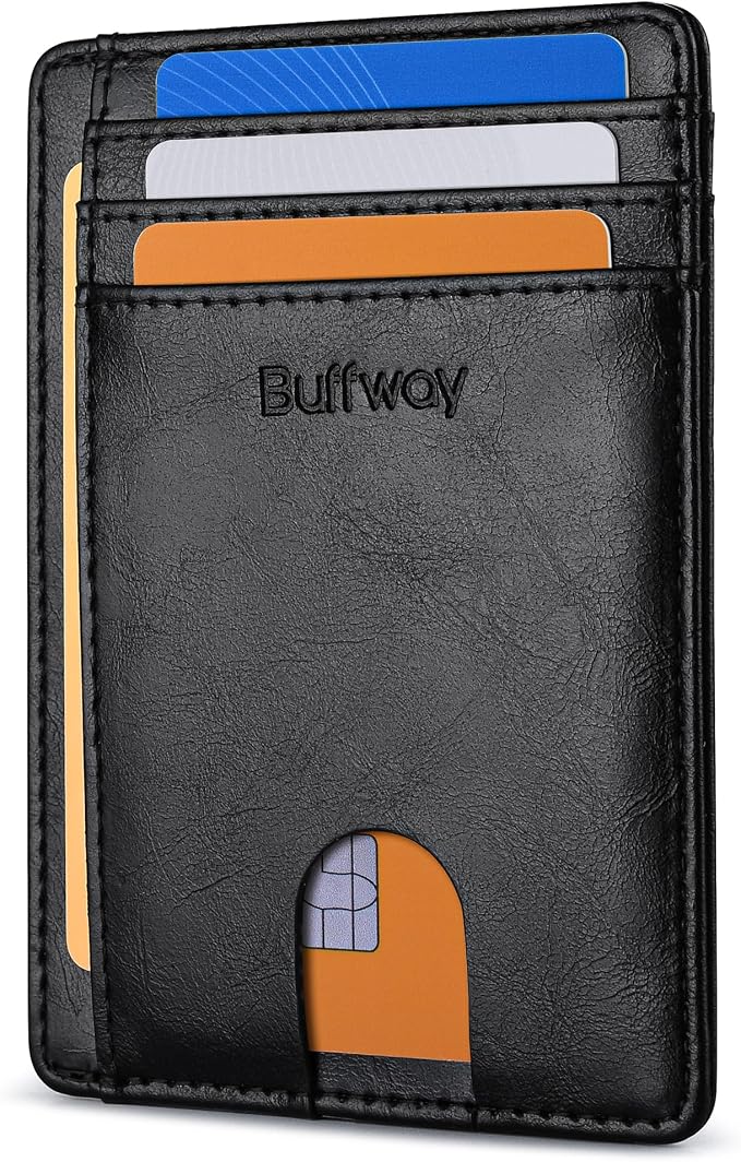 Buffway Slim Minimalist Front Pocket RFID Blocking Leather Wallets by Buffway