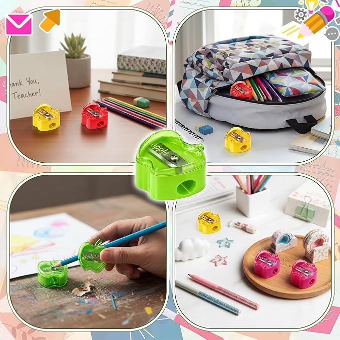 Colarr 24 Pcs Apple Shaped Pencil Sharpeners Bulk Colorful Portable Manual - Image 7