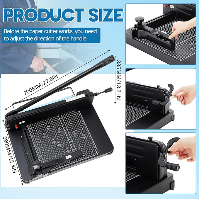 12 Inch A4 Guillotine Paper Cutter Heavy Duty Paper Cutter 400 Sheet Capacity Stack Cards Trimmer Steel Slicer with Metal Base for Cards Leather Office Home School (Black)-DeskLoop Office