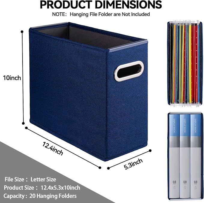 4 Pack Letter Size File Storage Box Collapsible, Fabric Hanging File Folders - Image 2
