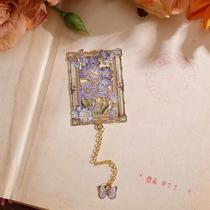 6 Pieces Metal Bookmark, Hollow Flower Book Mark - Image 4