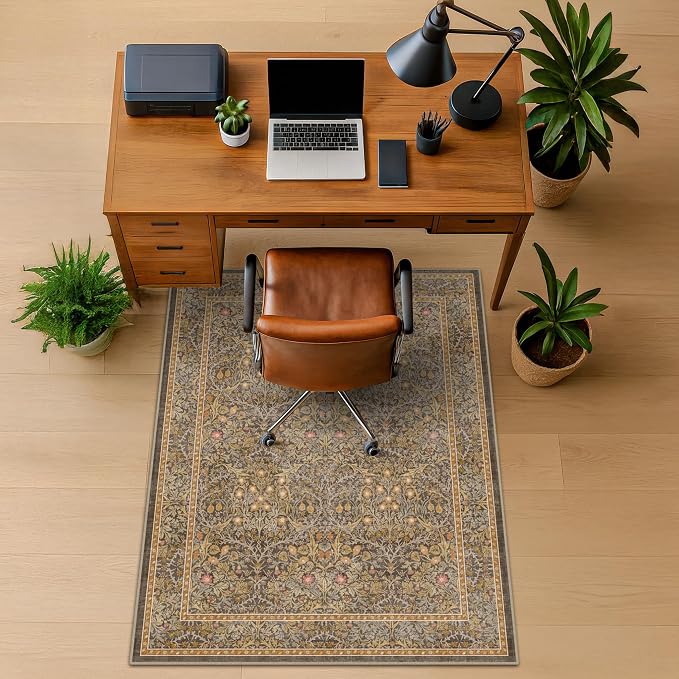 Vintage Brown Office Rugs for Rolling Chairs, Low Pile, Slip-Resistant and - Image 8