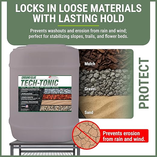 Ground Glue Tech-Tonic Landscape Adhesive for Rock, Mulch, and Sand, Weatherproof Long-Lasting Stabilizer for Trails & Slopes, Pet-Safe Binder for Pea Gravel, Bark & Flower Beds, 5 Gallon Tote-DeskLoop Office