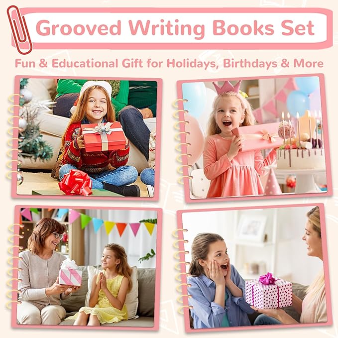 Large Size Grooved Writing Books for Kids Age 3-5 6-8, 8 Pack Magic Grooved Writing Practice Copybooks, Handwriting Prastice with Cute Fade-Resistant Pens, Workbooks Number Letter Tracing for Kids-DeskLoop Office