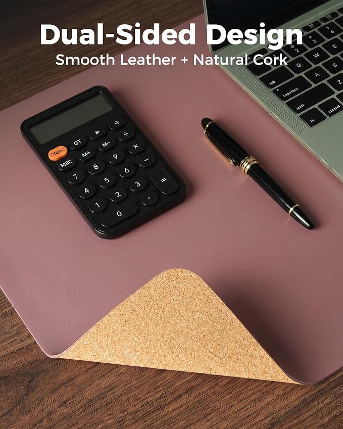 Aothia Dual-Sided Desk Mat, FSC Cork & PU Leather Desk Pad, Large Mouse Pad & - Image 2