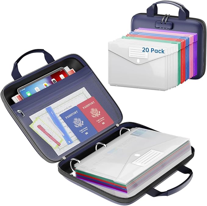 Binder Folders Organizer with 20 Pack Heavyweight Plastic Pockets, Fireproof by ZOOPIP