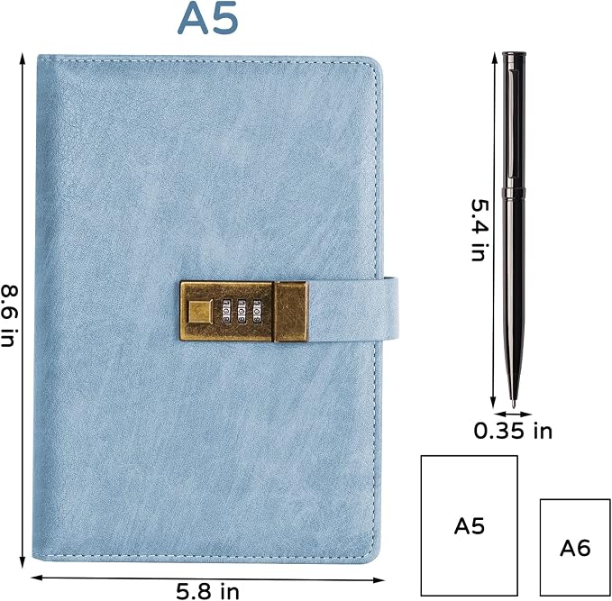 WEMATE Diary with Lock, A5 PU Leather Journal with Lock 240 Pages, Vintage Lock - Image 5