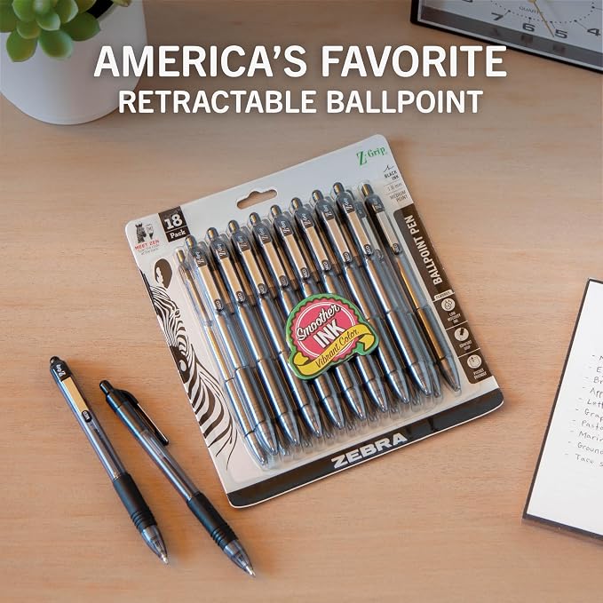 Zebra Pen Z-Grip Retractable Ballpoint Pen, Smooth-Flowing Black Ink, 1.0mm - Image 2