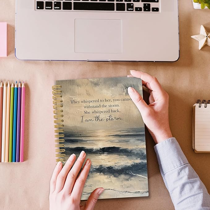 Inspirational Beach Spiral Notebook, Motivational Ocean Journaling Notebooks for Note Taking, Motivational Hardcover Journals for Women 160 Pages 5.5x8.3 Inch, Inspirational Empowerment Gifts-DeskLoop Office