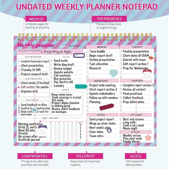 Thboxes Weekly To Do List Notepad, 8.5''x11'' Weekly Desk Planners - Image 3