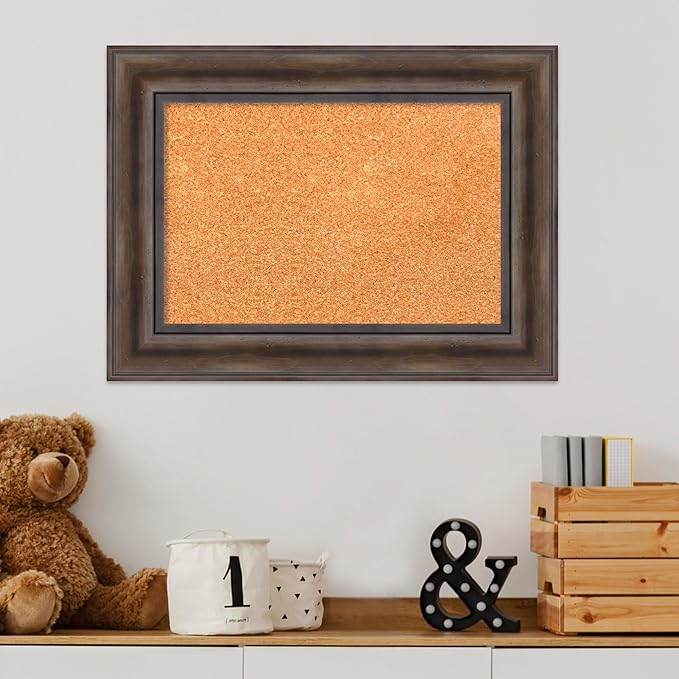 Amanti Art Natural Cork Board for Wall, 17x23 Vision Board with Brown Wood Frame, Small Corkboard Office Decor for Home Organization, Country Rustic Corkboard Pinboard to Display Items for Home-DeskLoop Office