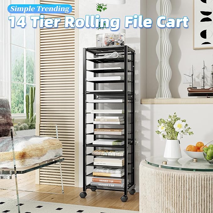 Simple Trending 14 Tier Rolling File Cart, Desk File Organizer - Image 2