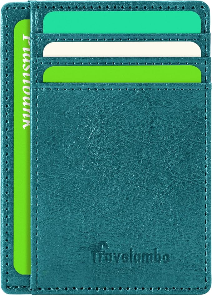 Travelambo Slim Wallet Front Pocket Minimalist Leather RFID Blocking Medium Size by Travelambo