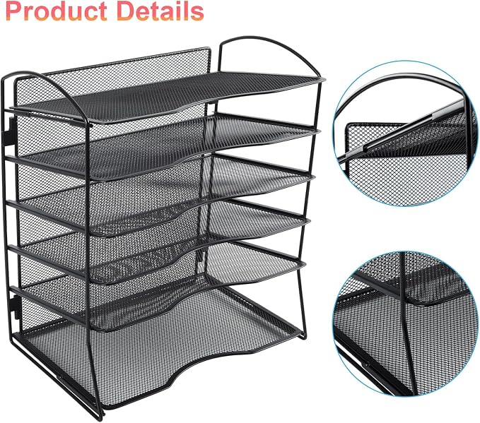 6 Tier Metal Desk File Organizer, Office File Folder Holder Letter Tray - Image 6