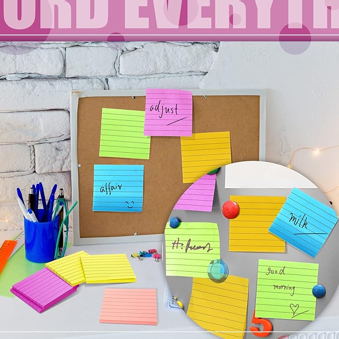 24 Pack Pop Up Sticky Notes 3 x 3 Refills 1200 Sheets Colored Sticky Notes Self Adhesive Memo Pads for Home Office Supplies(Dark Color, Line)-DeskLoop Office