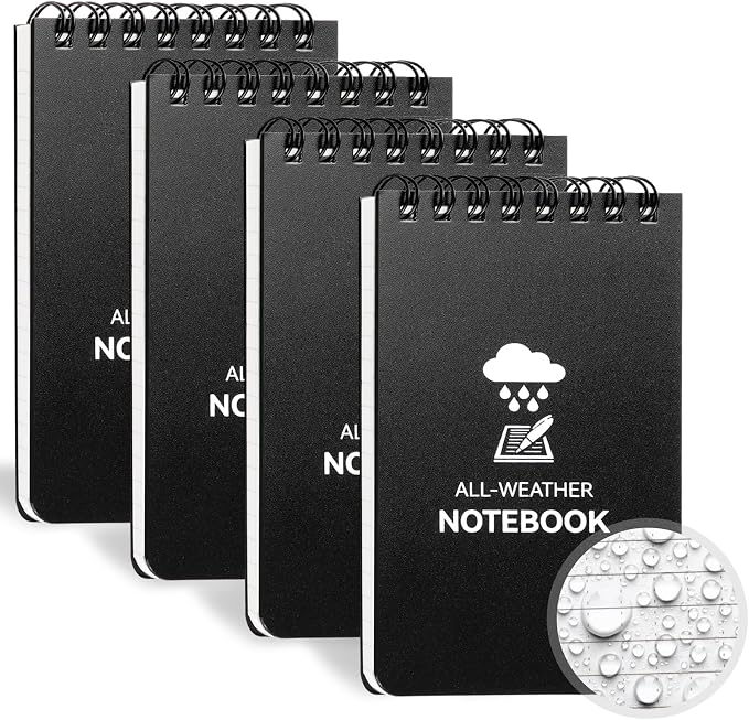 COIDEA Waterproof Notebook, 4 Pack Top-Spiral Pocket Notepad, All Weather by COIDEA