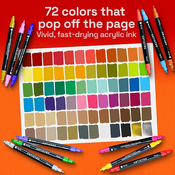 ARTISTRO 72 Precision Dual-Tip Acrylic Paint Markers – Paint Pens Set - Image 2