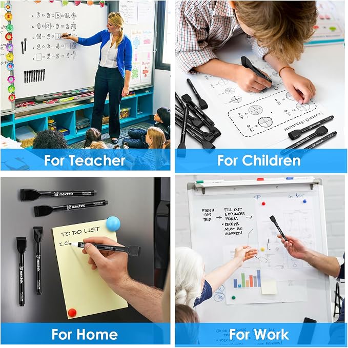 maxtek Magnetic Black Dry Erase Markers, Thin Markers Low Odor - Image 7
