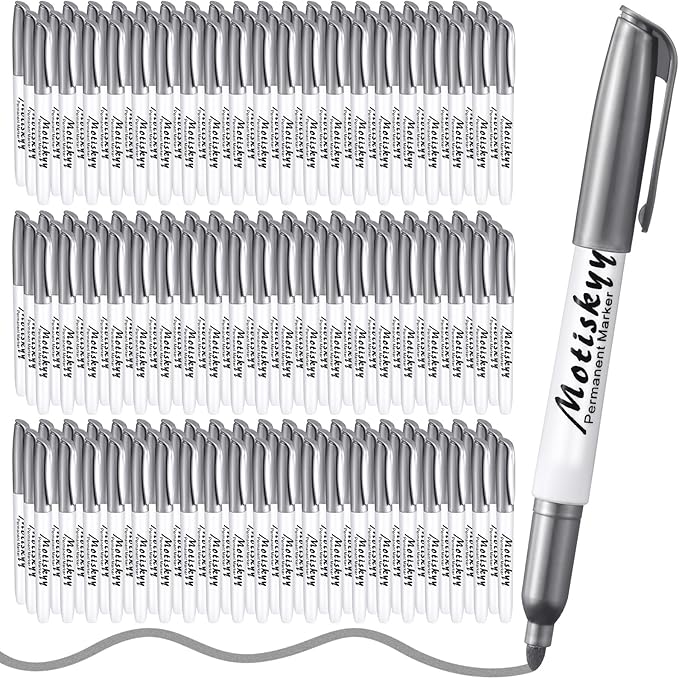180 Pcs Metallic Permanent Markers Bulk Fine Point Metallic Markers Pens for Fabric, Black Paper, Cards, Scrapbook, Wood, Plastic, Canvas, Mugs, DIY Art Crafts, Etc (Silver)-DeskLoop Office