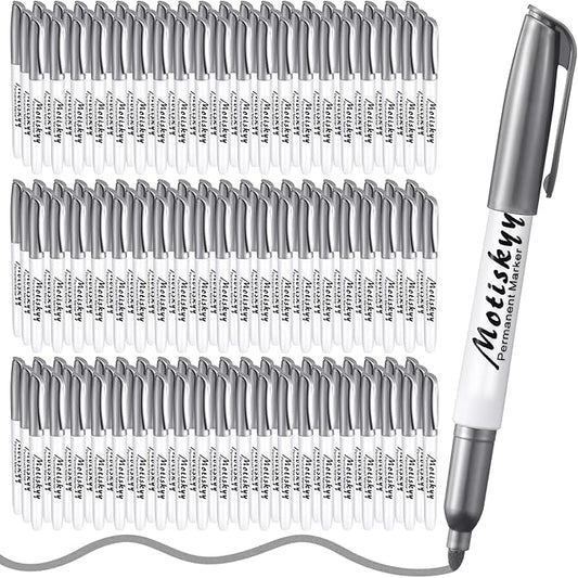 180 Pcs Metallic Permanent Markers Bulk Fine Point Metallic Markers Pens for Fabric, Black Paper, Cards, Scrapbook, Wood, Plastic, Canvas, Mugs, DIY Art Crafts, Etc (Silver)-DeskLoop Office