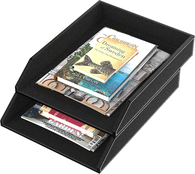 Leather Letter Tray, Thipoten Stackable Desk Organizer Holder - Image 3