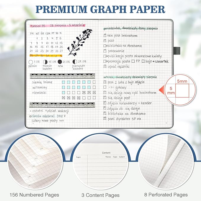 Graph Paper Notebook 3 Pack, A5 Grid Notebook Journal, Graph Notebook with 120gsm Paper, Hardcover Leather Journal for Writing, Grid Paper Notebook for Work, School Supplies, Engineering,5.75" x 8.38"-DeskLoop Office