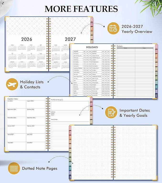 Academic Planner 2026-2027, Hardcover Leather Weekly and Monthly Calendar - Image 6