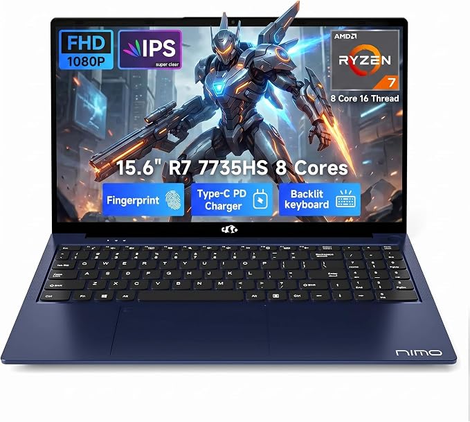 NIMO Gaming Laptop 15.6", AMD Ryzen 7 7735HS, 16GB DDR5 RAM, 1TB PCIe 4.0 SSD by Nimo