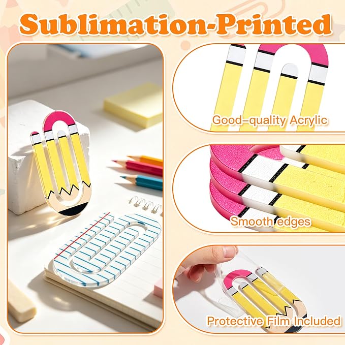 Back to School Paper Clips 4 Inch 12 Pcs Jumbo Acrylic Paperclips | Back to - Image 3