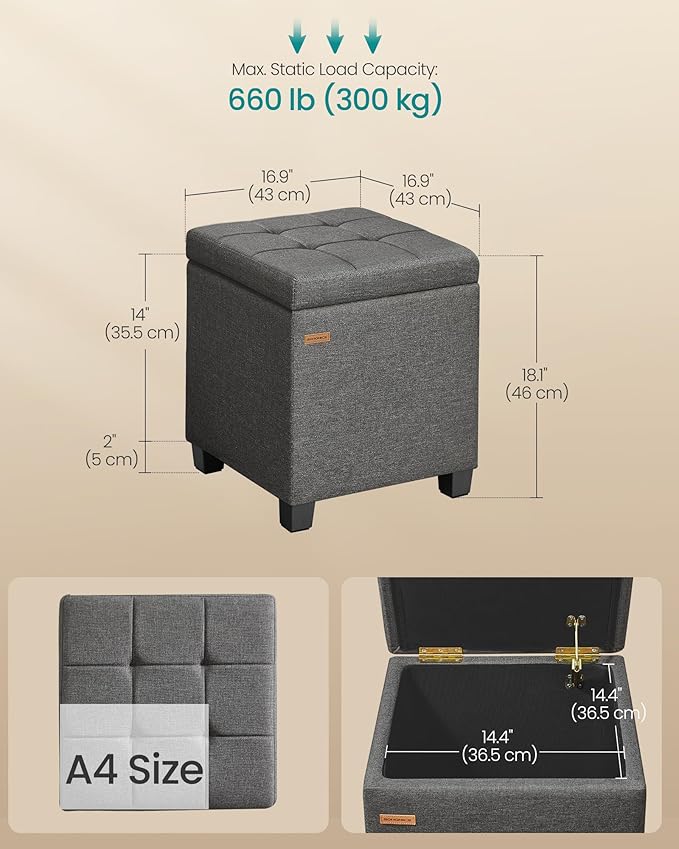 SONGMICS Square Storage Ottoman, Foot Stool Footrest - Image 2