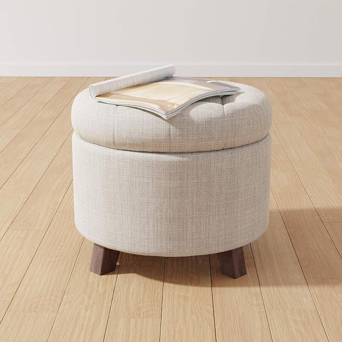 Amazon Basics Round Storage Ottoman Foot Rest, Button Tufted Upholstered - Image 2