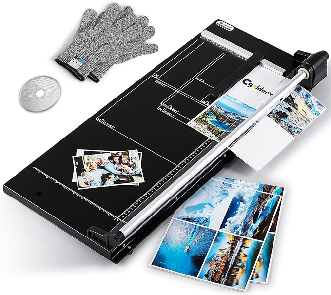 CGOLDENWALL A2 Rotary Paper Trimmer, 12 Sheets, w/Extra Blade & Gloves, for Cardstock Photo, Heavy Duty Paper Cutter for Offices Schools Crafts (24.8 Inch Cut Length)-DeskLoop Office