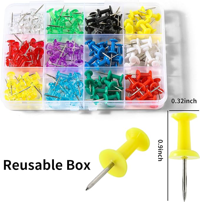 Hudinsun 12 Colors 150 Pcs Push Pins, Standard Thumb Tacks Steel Point and - Image 2