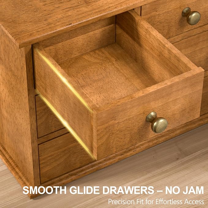 Oak Desk Organizer with Drawers, Durable Wooden Desktop Storage Box with Metal - Image 6