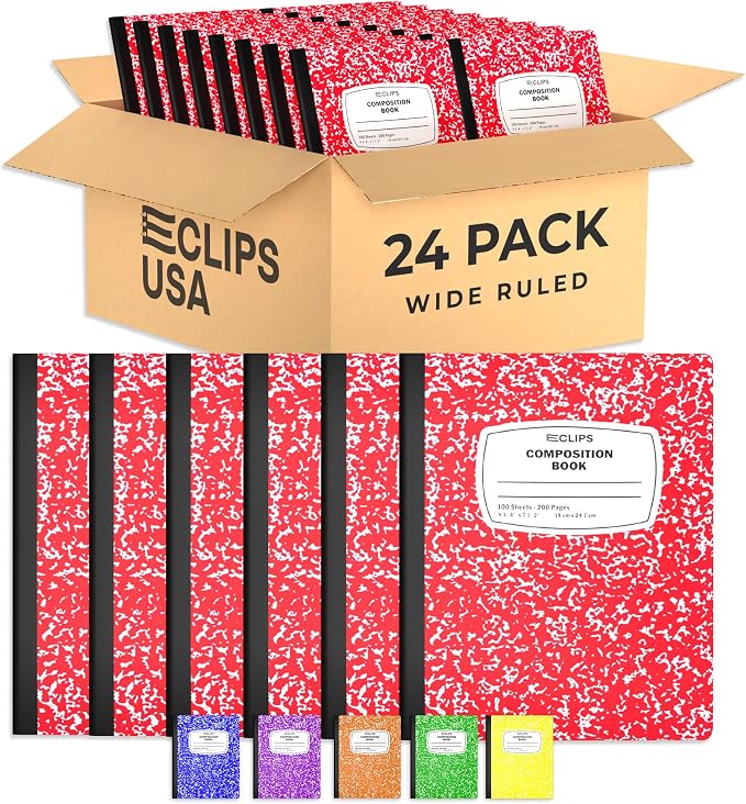 Composition Notebook Wide Ruled Composition Notebooks Bulk Red Marble Hard by E-CLIPSUSA
