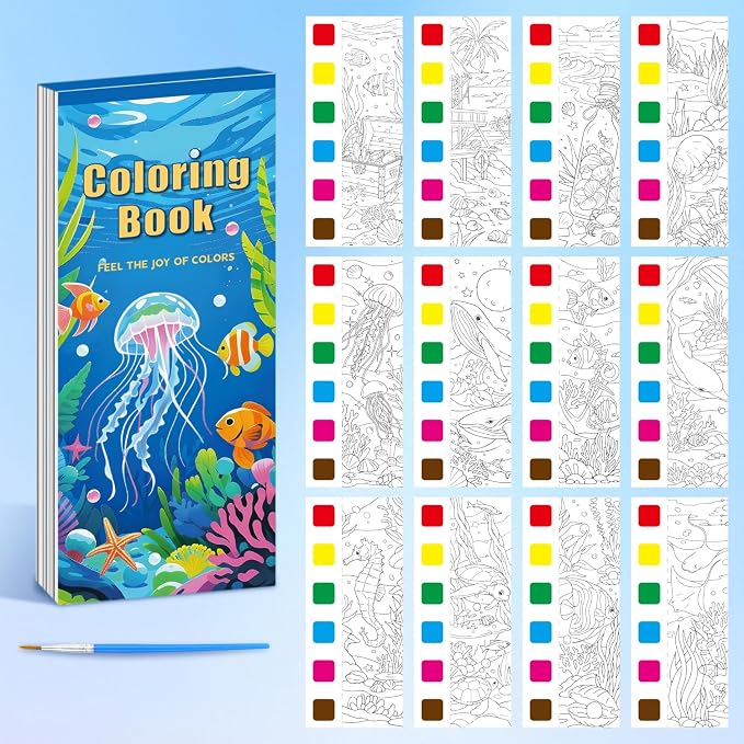 Women's Mini Paint with Water Coloring Book, 12 Pages Sea World Small Coloring - Image 2