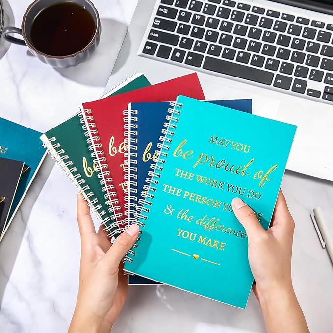 Colarr 12 Pcs A5 Inspirational Spiral Notebook Bulk Appreciation Gift 6x8 Inch Motivational Notepad 100 Page/50sheet Lined College Ruled Journal for Employee Coworker Teacher Nurse (Dark Colors)-DeskLoop Office